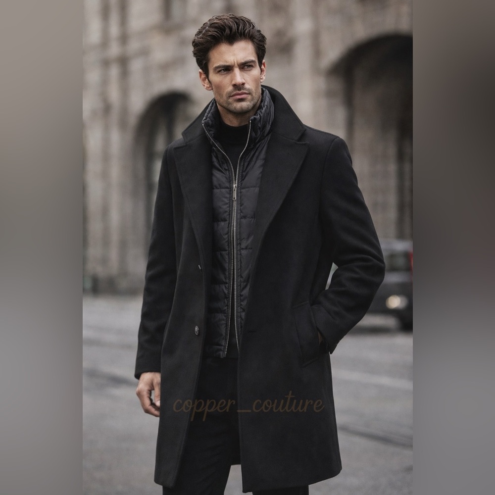 ZARA Men’s Removable Collar Black Coat ~ L NWT